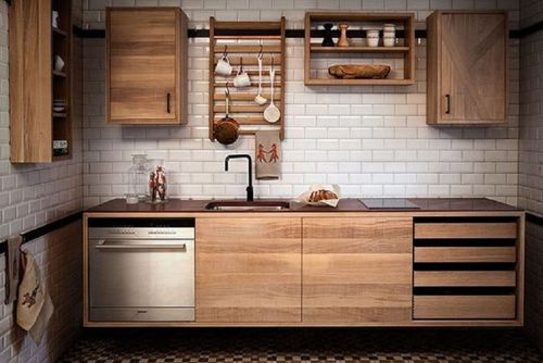 Desain kitchen set warna alami kayu