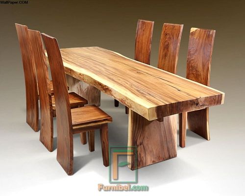 desain meja makan kayu tampak alami